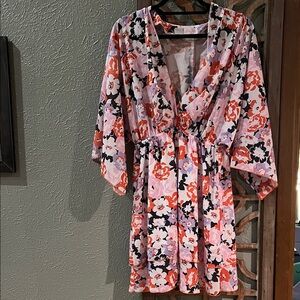 Pink Lily Pink Coral Floral Wrap Dress